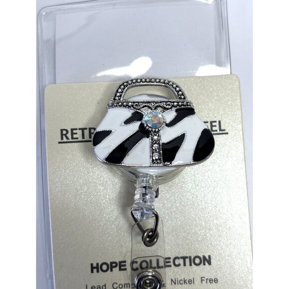 Retro Zebra Print Purse Badge Reel With ID Holder Lead Compliant & Nickel-Free H - Picture 2 of 3